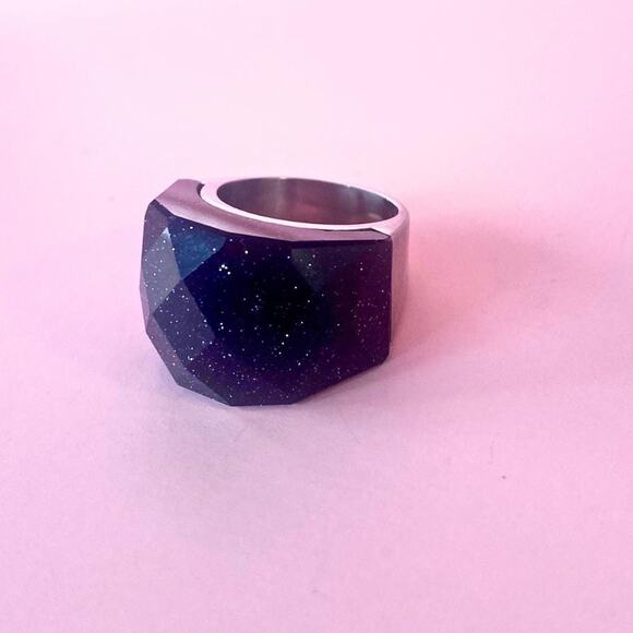 Blue Aventurine and Stainless Steel Ring Band Size 7 - Picture 3 of 4
